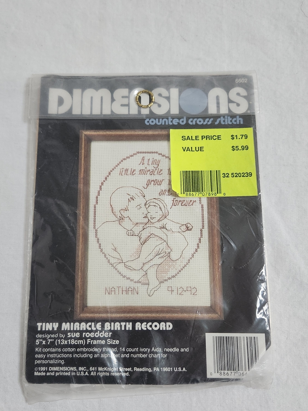 Vintage Dimensions Tiny Miracle Birth Record Counted Cross Stitch Kit